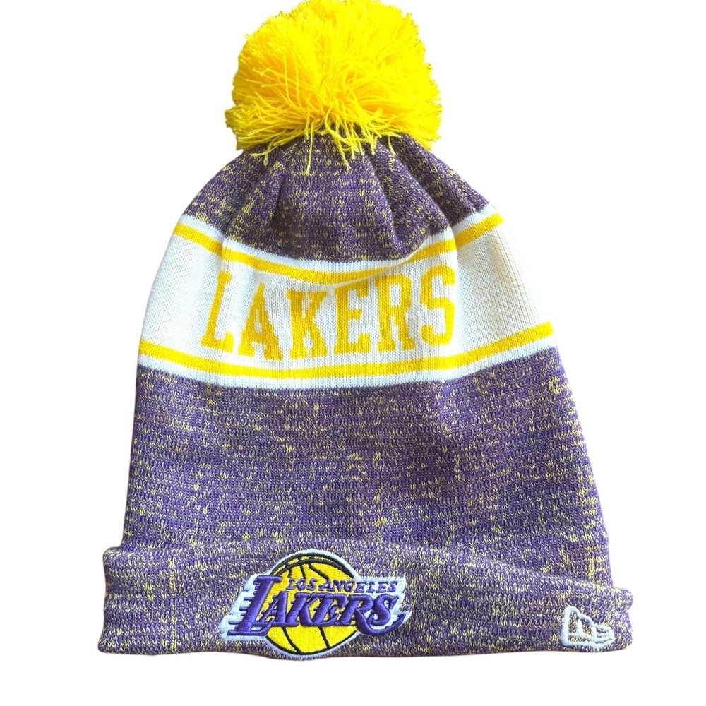 Los Angeles Lakers Beanie New Era Sport One Size Knit Hat Wool Blend Purple Gold